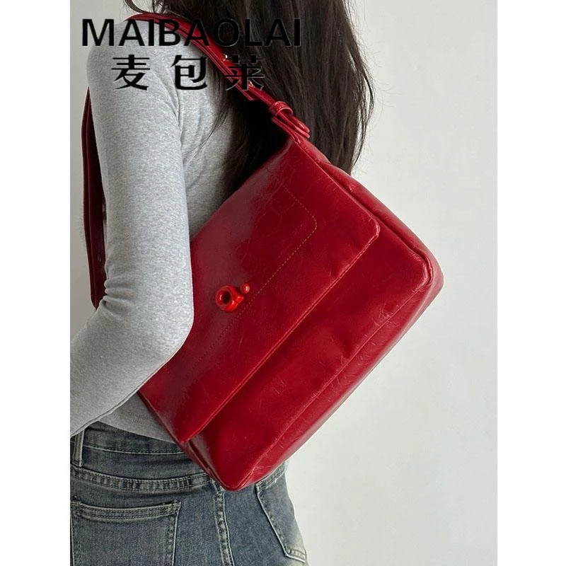 红色包包通勤托特包女2025新款时尚高级质感小众设计感轻奢大容包