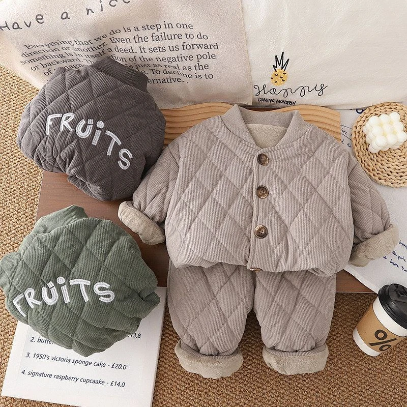 2025冬新款加厚棉服套装男童女童宝宝衣服加绒儿童棒球服两件套