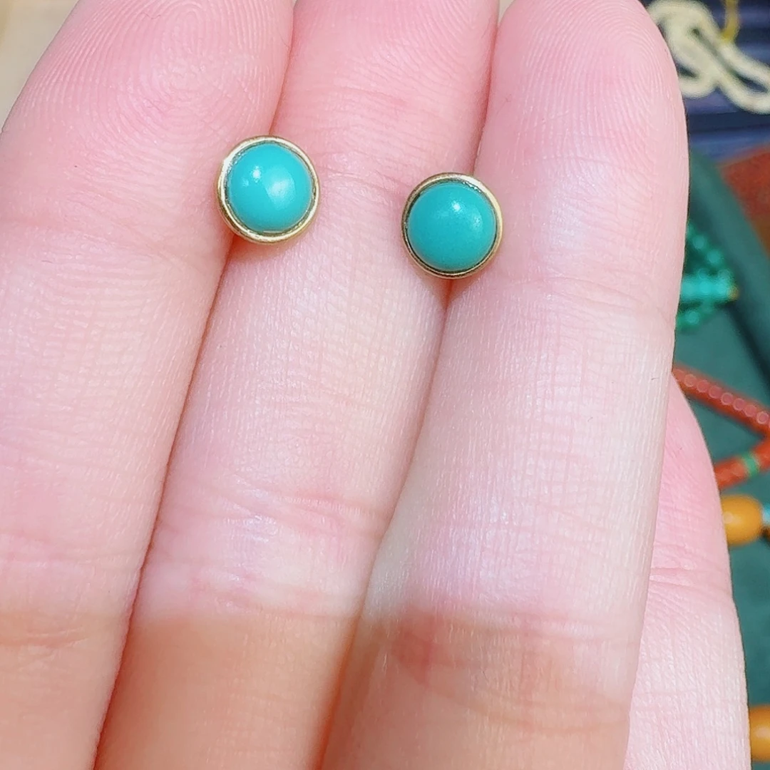 绿松石18K金镶嵌耳饰绿松石耳钉