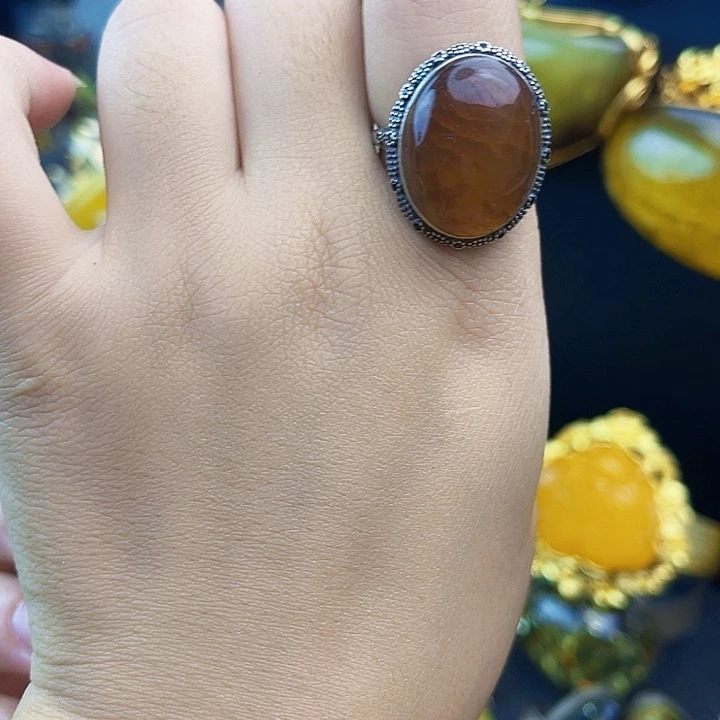 银S925镶嵌琥珀裸石