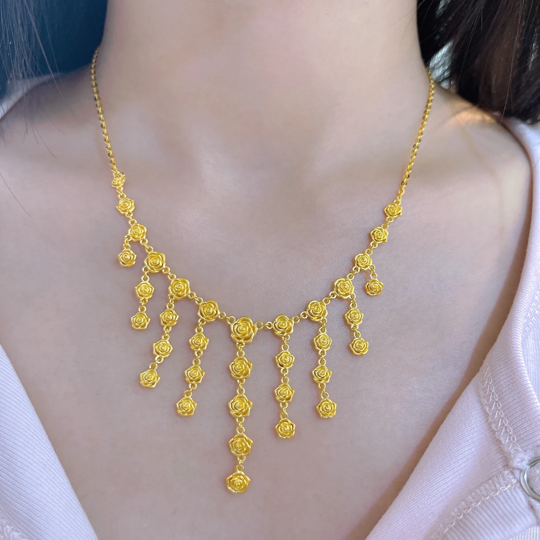 5G足金999时尚轻奢玫瑰朵朵套链