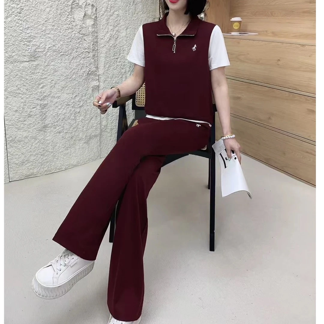 小施家韩版时尚拼接拼色刺绣半拉链高货套装618