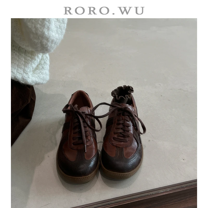 娆娆吴·头层水洗牛皮休闲舒适运动风系带德训鞋春季新款单鞋女J12