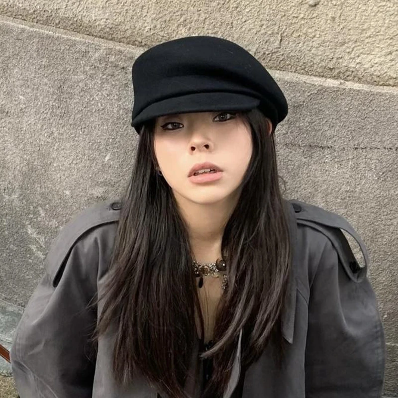 黑色羊毛贝雷帽子女款2025新款秋冬显脸小法式八角帽毛呢画家帽