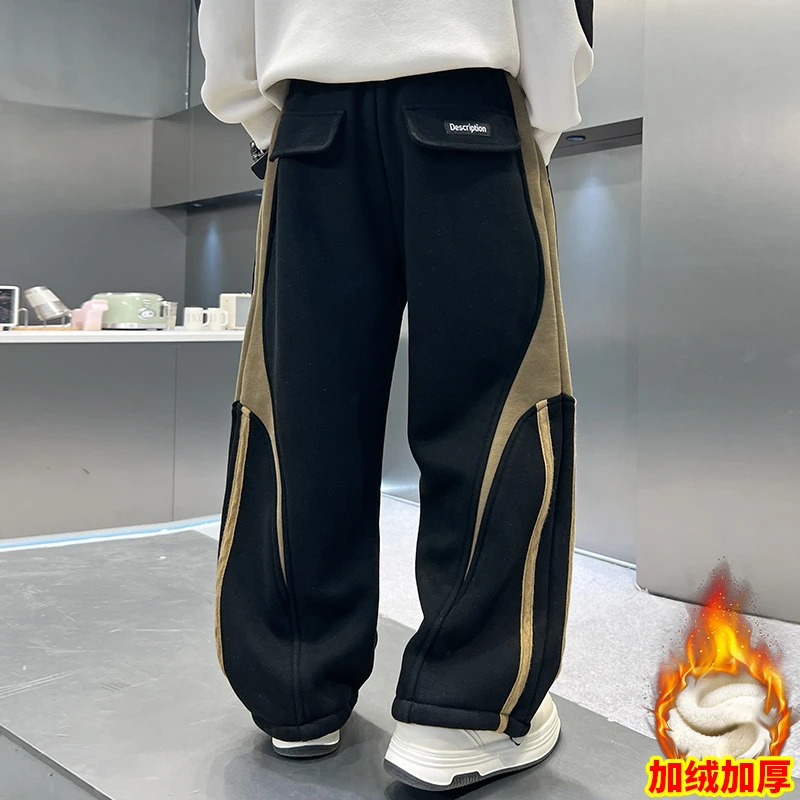 儿童装男童加绒裤子2026新款男孩中大童秋冬款加厚冬季运动卫裤潮