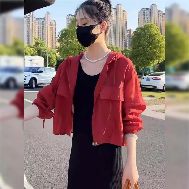 冰丝连帽衬衫防晒衣女2025夏季韩版小个子薄款洋气休闲短款外套潮