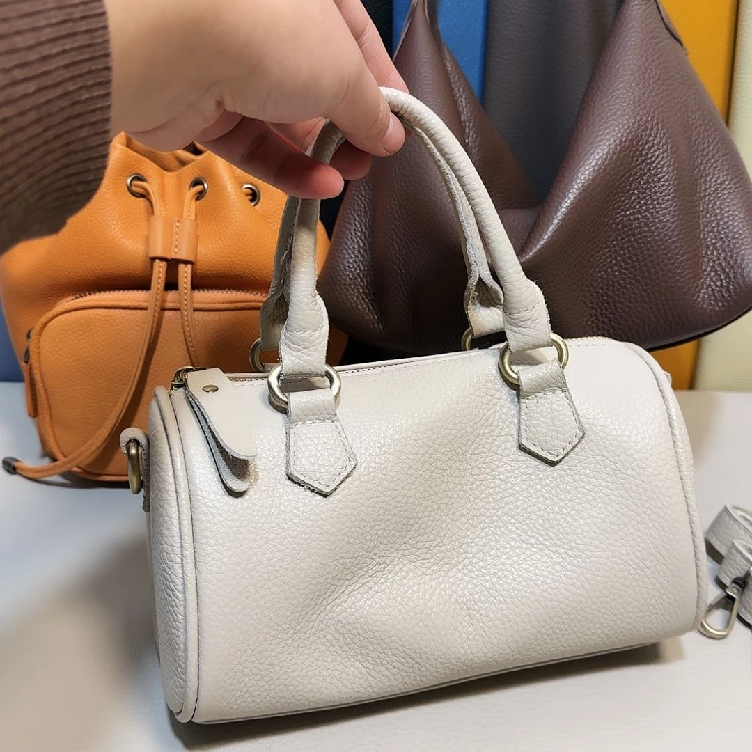 头层牛皮真皮米白色