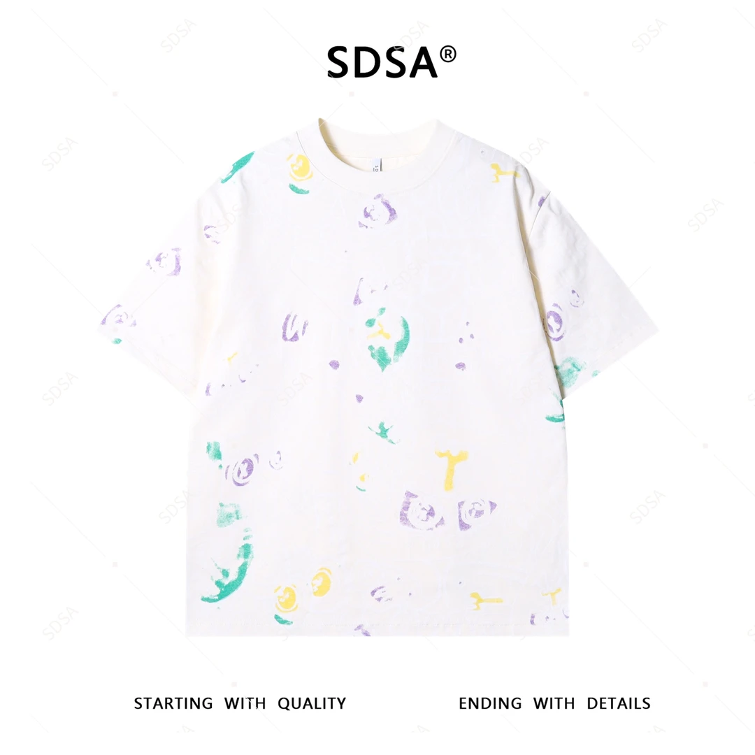 SDSA夏季新款男士痞帅美式扎染印花设计短袖T恤时尚圆领上衣百搭