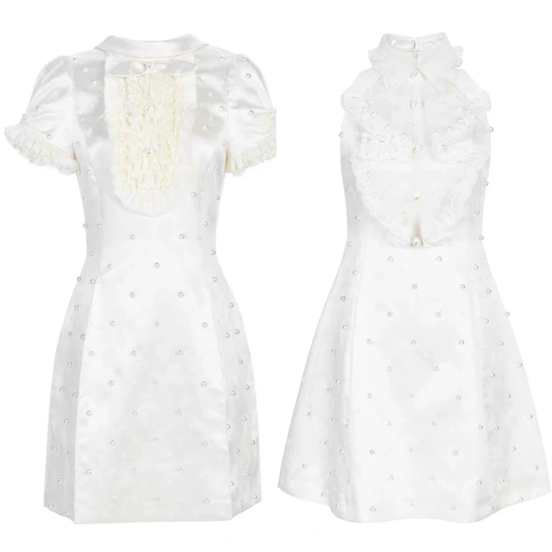 《no退no换默认微瑕》小清店缎面钉珠重工连衣裙