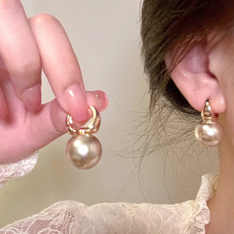 铜合金耳饰 【070】法式复古粉色珠珠耳环轻奢小众设计感耳饰