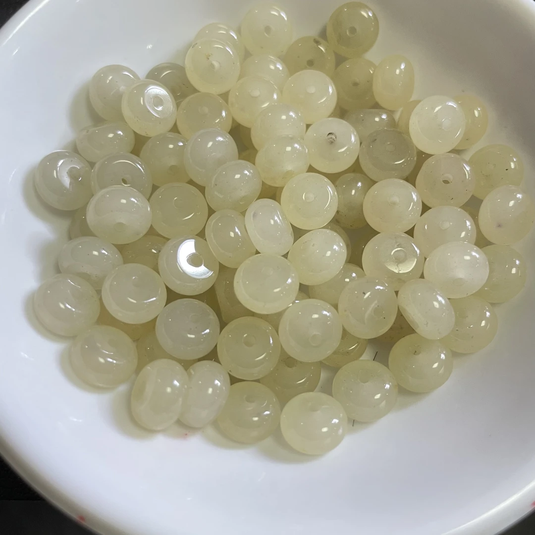 天然和田玉散珠  蜂蜜水算盘珠1353--卡5*8MM -- 20颗（赠弹力绳）