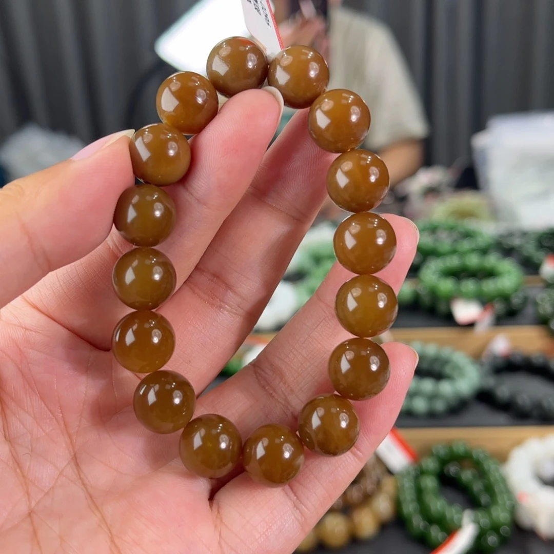 手链未镶嵌和田玉新疆且末金山红糖卡12圆珠