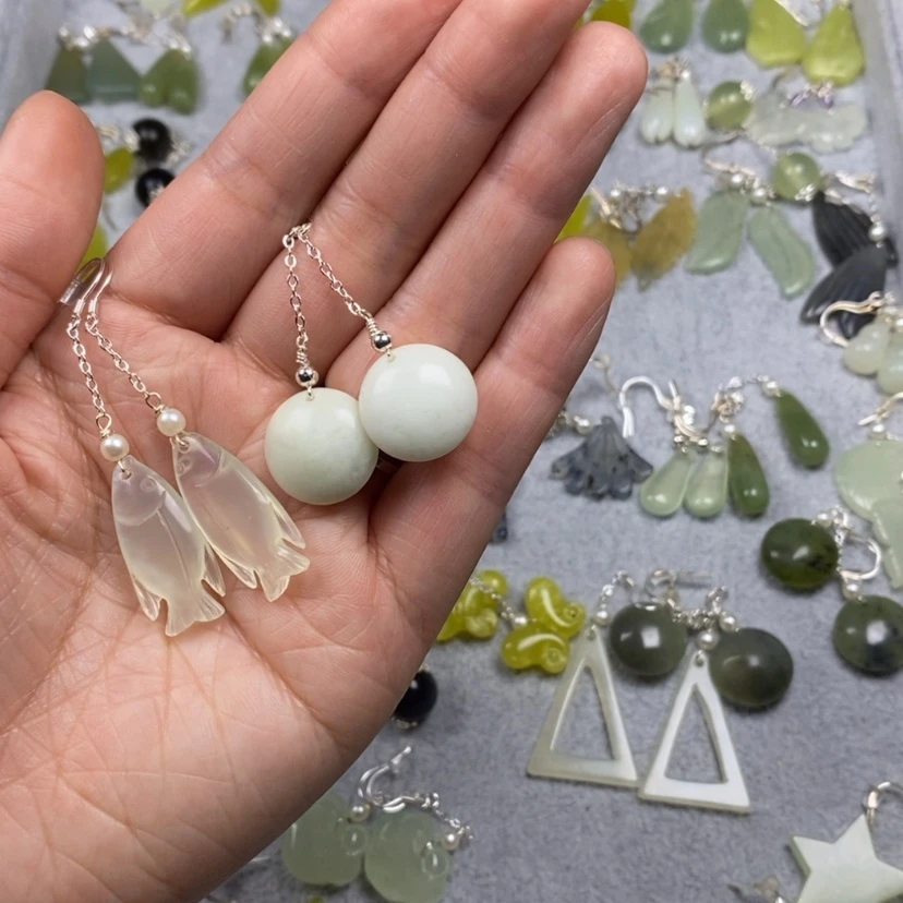 【闪购商品】蛇纹石玉挂件耳饰耳环项链未镶嵌虎*