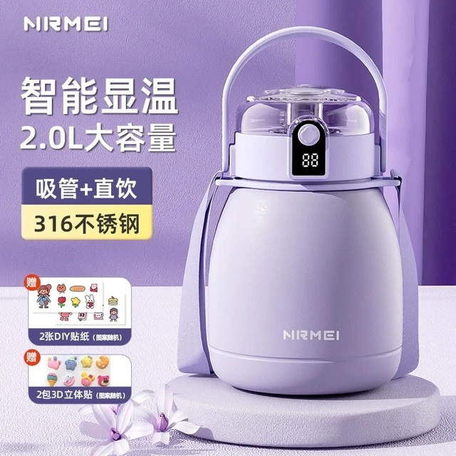 大肚保温杯女2025新款316儿童学生水杯大号大容量2000ml吸管水壶