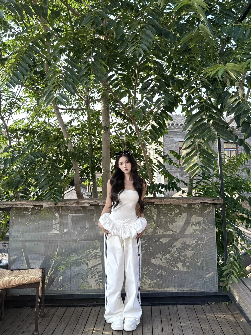 甜美可爱风格衣服辣妹风抹胸上衣夏季新款高腰百搭显瘦休闲裤套装