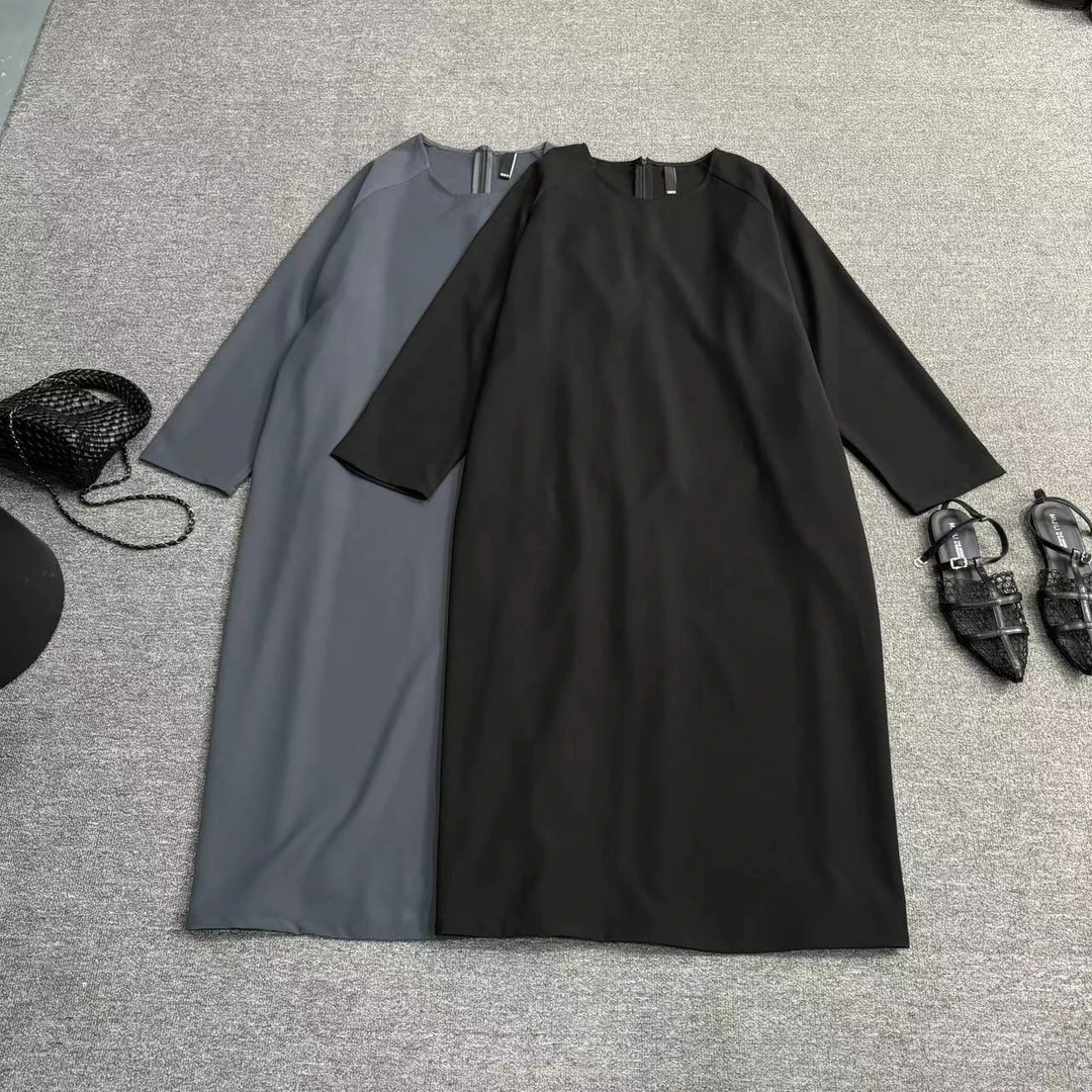 瑶睿安No退No换！！慎拍！！小众设计大码直筒纯色连衣长裙 3321-1