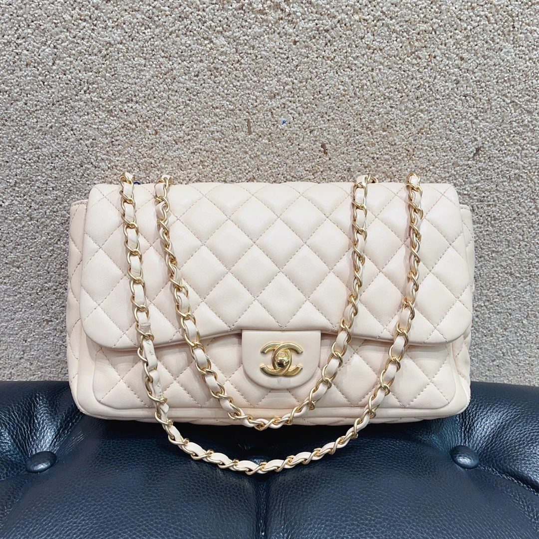 99新 Chanel/香奈儿  CF中号 米色金扣小羊皮 单肩斜挎包 1