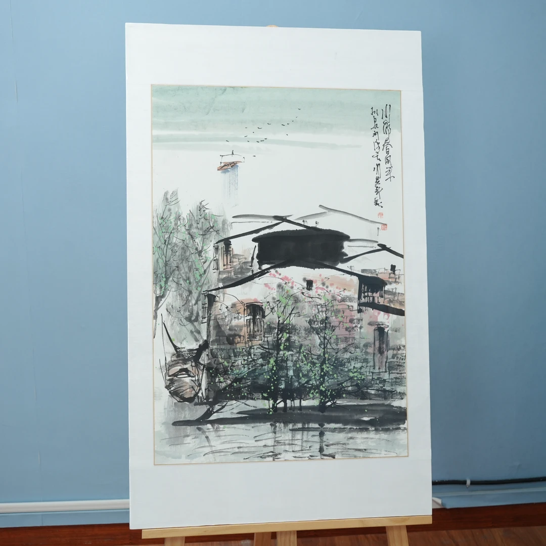 柳泉作品《江南水乡印象/3个不同构图》手绘带框发货含框92*57厘米