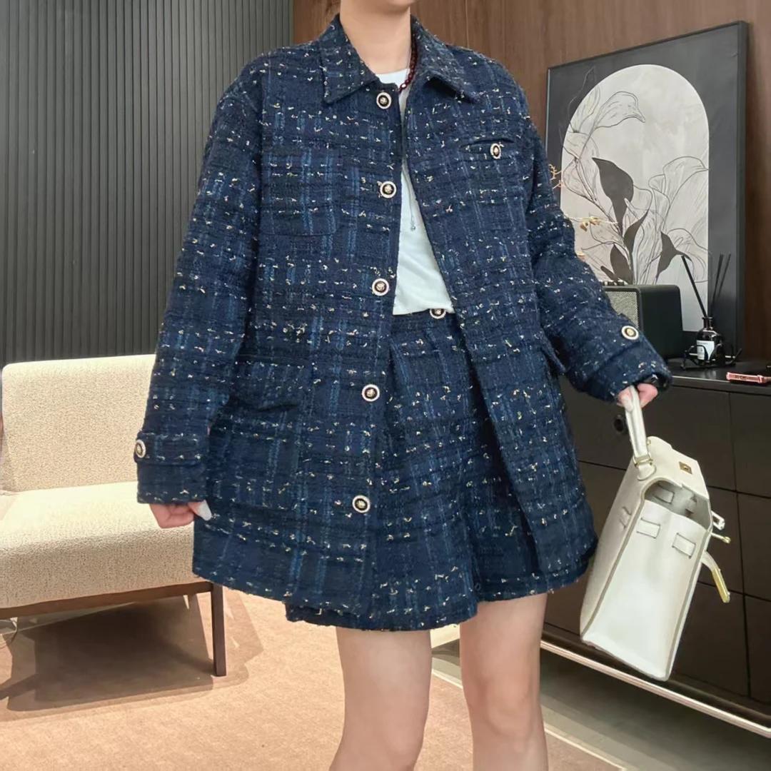 Dayuan 小香复古格纹粗花呢百搭外套+短裤两件套503001
