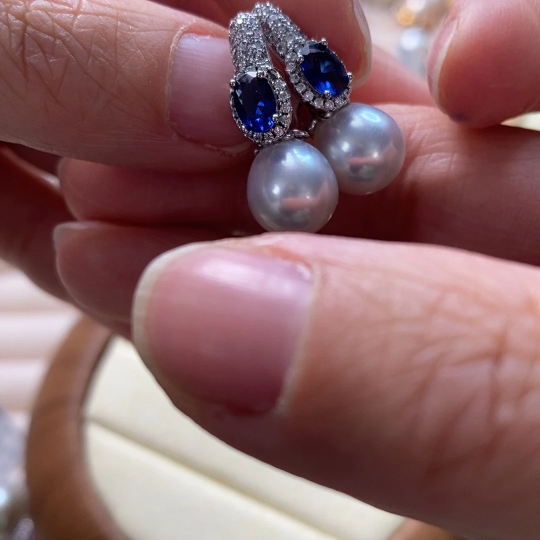 海水珍珠耳饰银S925镶嵌