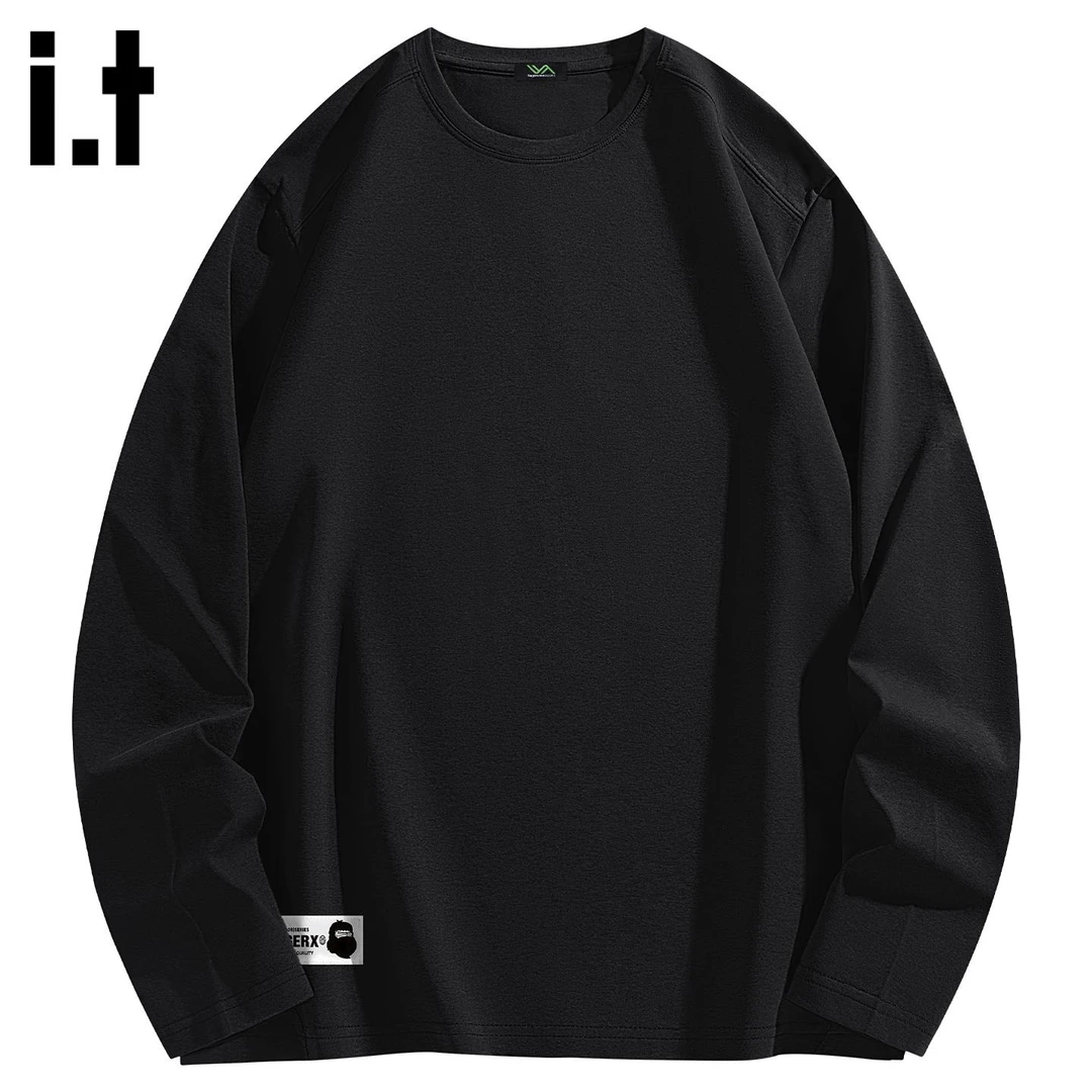 it FINGERCROXX黑色t恤男款2025秋季潮牌美式速干长袖内搭体恤衫
