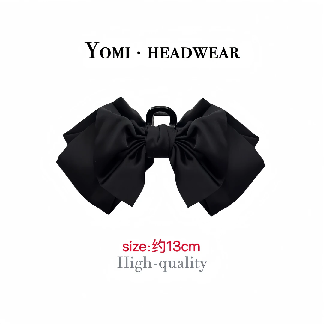 在逃公主发饰缎面双面蝴蝶结头饰发夹抓夹13CM夏季黑色
