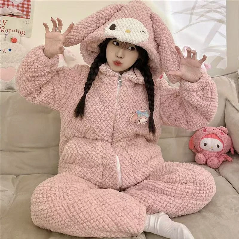 新款冬季三层夹棉卡通家居服套装