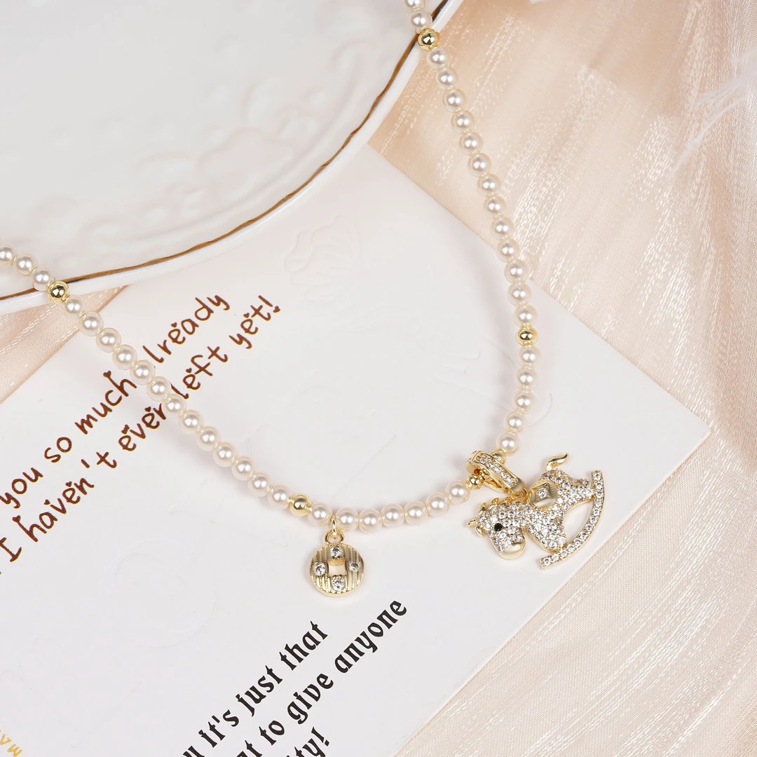 铜合金仿珍珠项链 【马上有钱】双色时尚百搭全珍珠吊坠