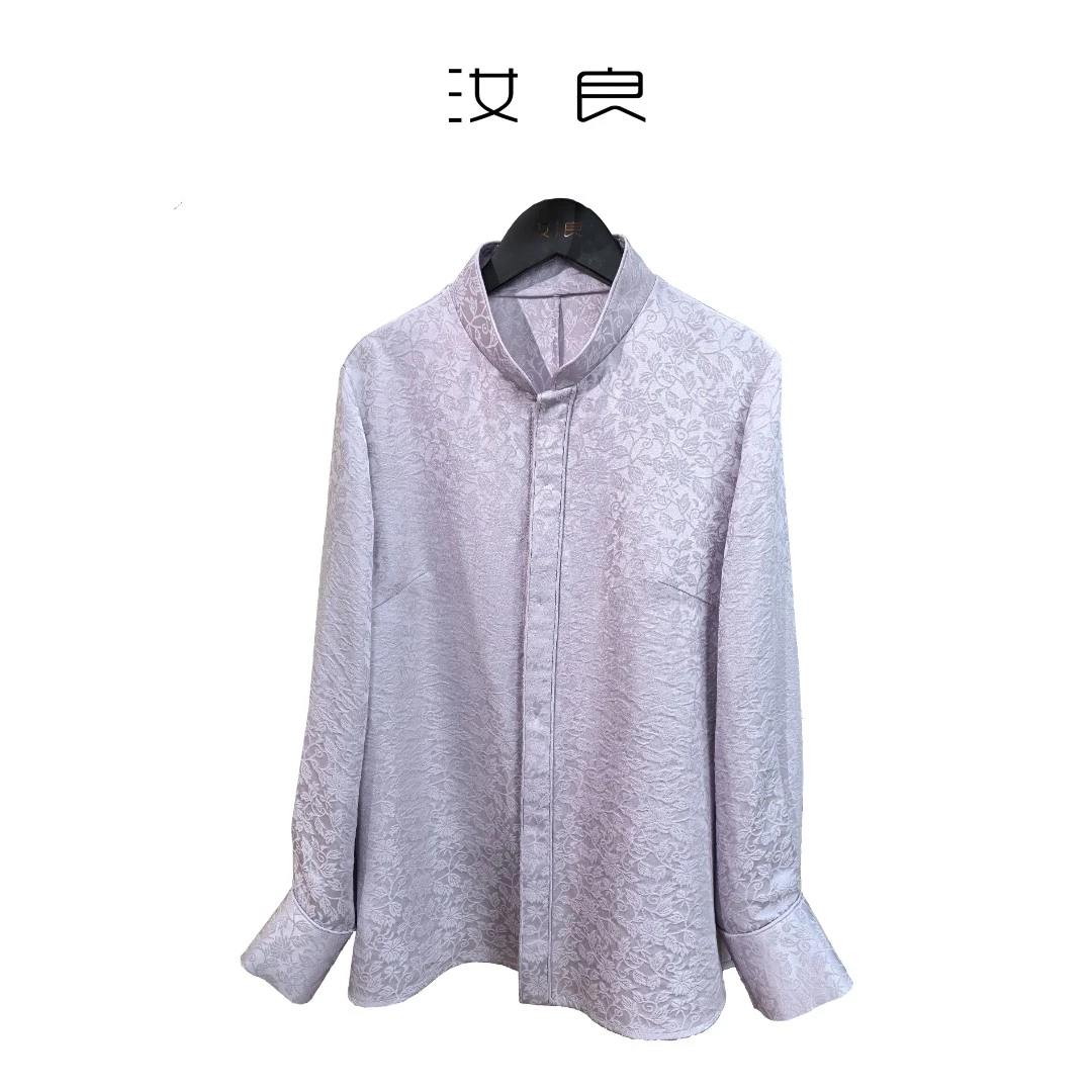 正绢丁香紫立领长袖上衣