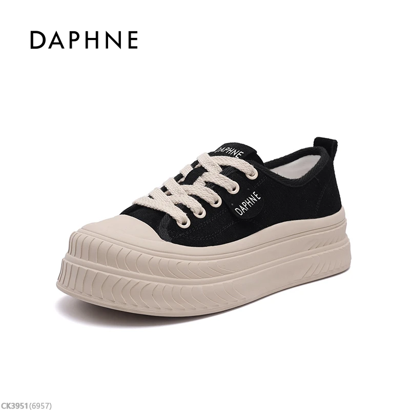 达芙妮网红爆款厚底休闲鞋女款2025秋季时尚百搭增高系带舒适板鞋