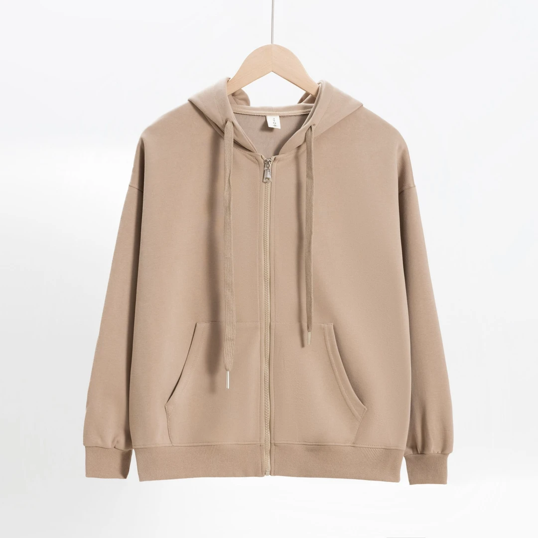 0036华棉落肩连帽卫衣外套百搭韩版时尚简约纯色休闲通勤小个子女