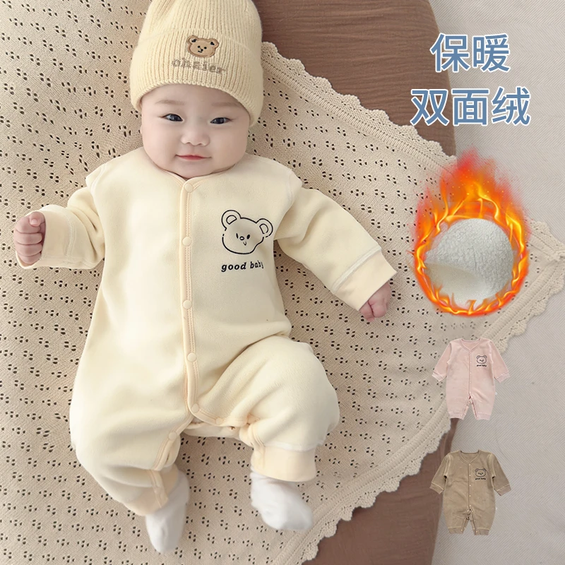 婴儿衣服秋冬季加绒婴幼儿睡衣男女宝宝保暖连体衣哈衣外出服冬装