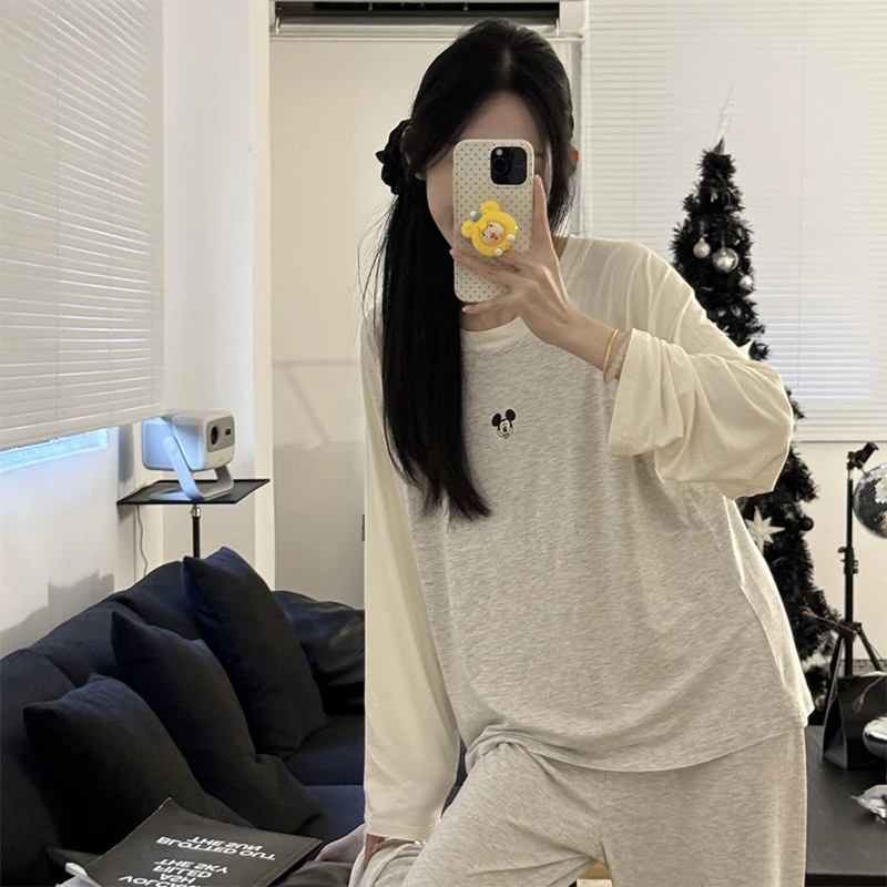 2025新款春秋季睡衣女莫代尔长袖宽松大码可外穿慵懒风家居服套装