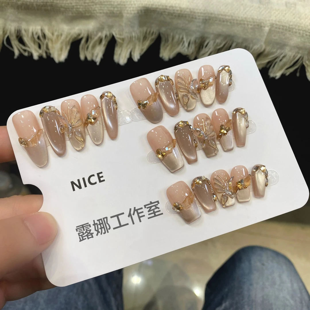 【枯叶蝶】手工定制穿戴甲秋冬轻奢爆款显白指甲贴光疗甲美甲贴片