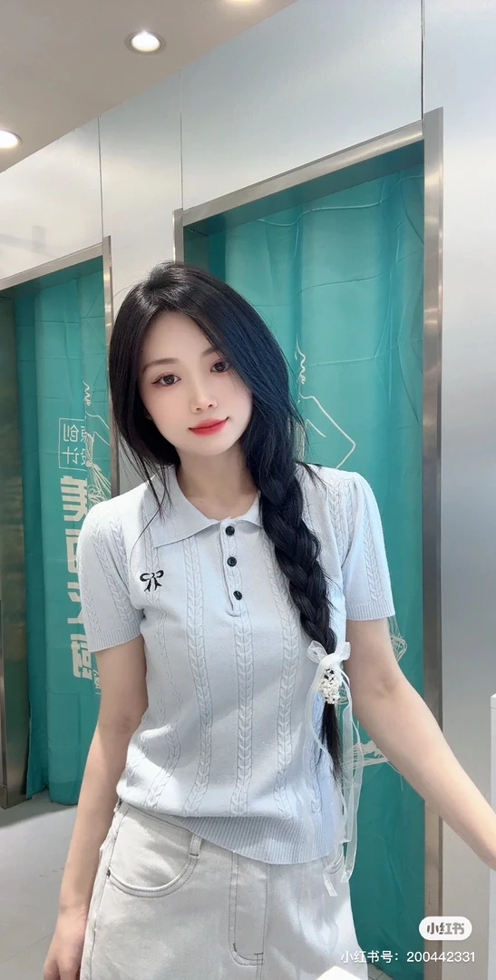 春季刺绣夏季短袖套头款毛针织衫翻领蕾丝美式抽绳