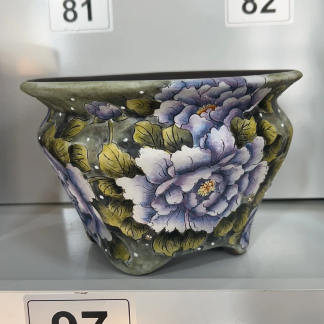精品手绘陶瓷花盆口17高12.5