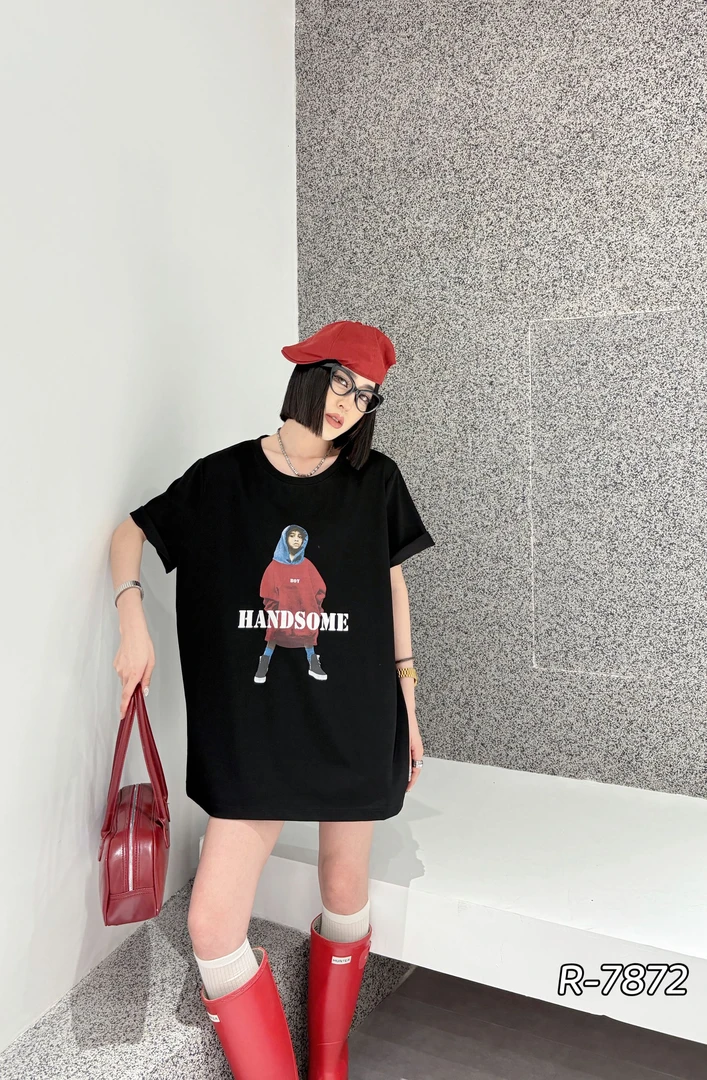 【金润】夏日复古短袖T恤25新款胖MM卡通印花凉感上衣宽松显瘦7872