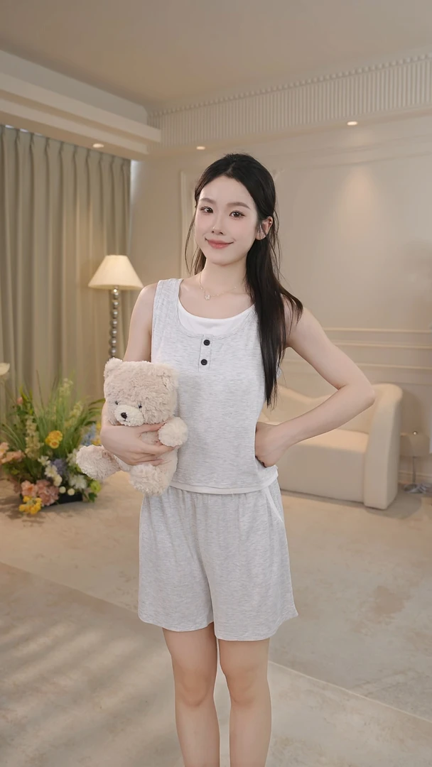 【南风里】睡衣女夏季套装甜美纯欲带胸垫可外穿短袖小清新家居服