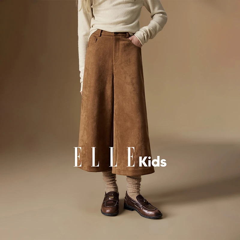 ELLE KIDS童装 仿麂皮绒复古显瘦七分烟管裤高智感经典时髦D1