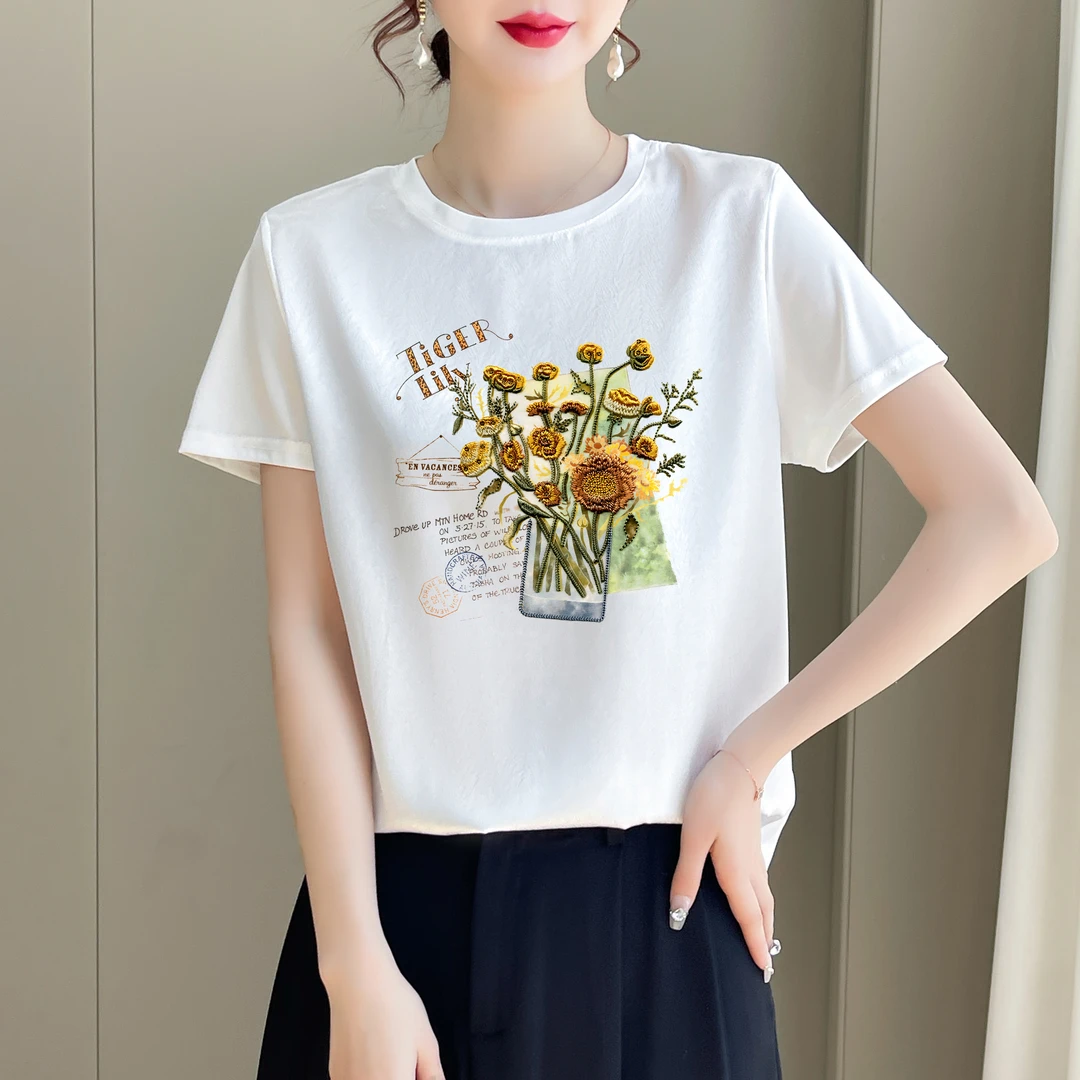 1511新款丝滑缎面冰凉感百搭时尚休闲女T恤AB拼接短袖