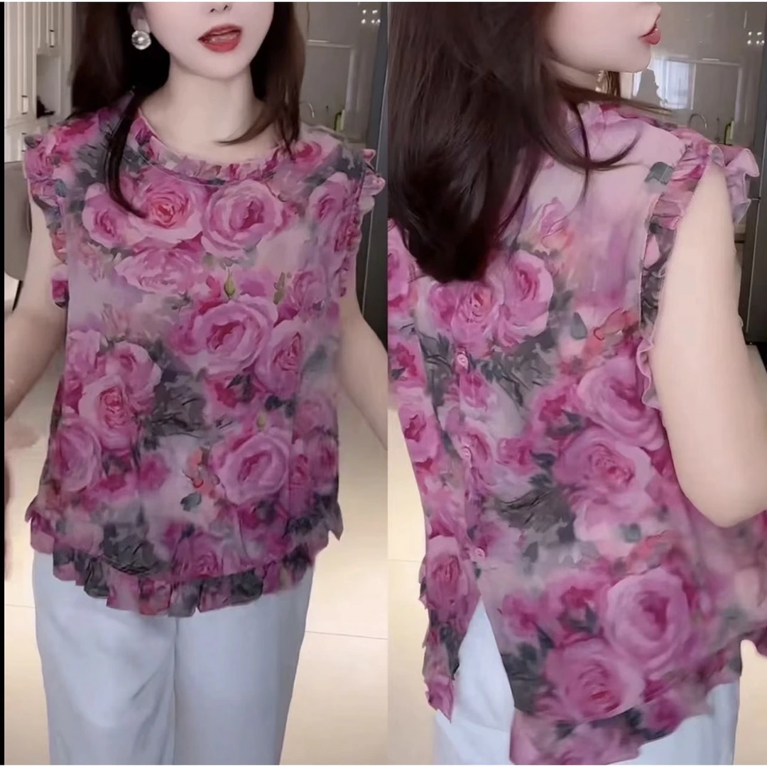 22263夏季时尚碎花宽松显瘦百搭衬衫