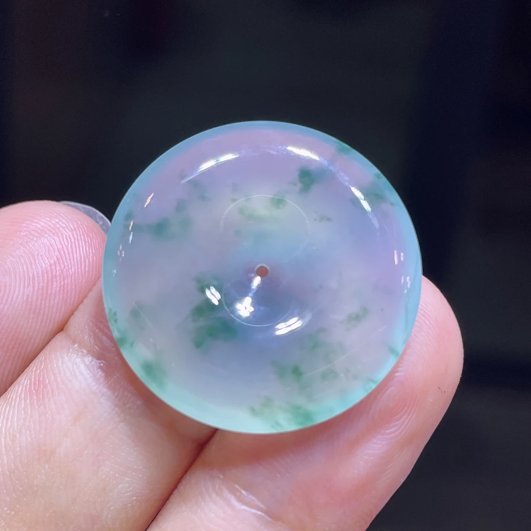 缅甸翡翠A货飘花平安扣，24.7-4.7