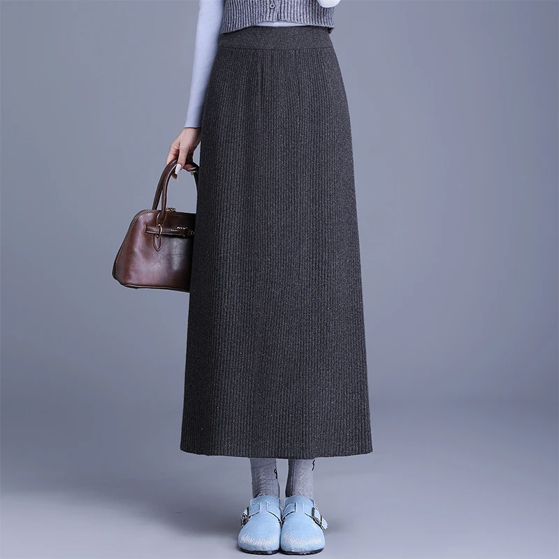 秋冬包臀毛线裙开叉半身裙法式显瘦休闲风高腰百搭中长款针织裙