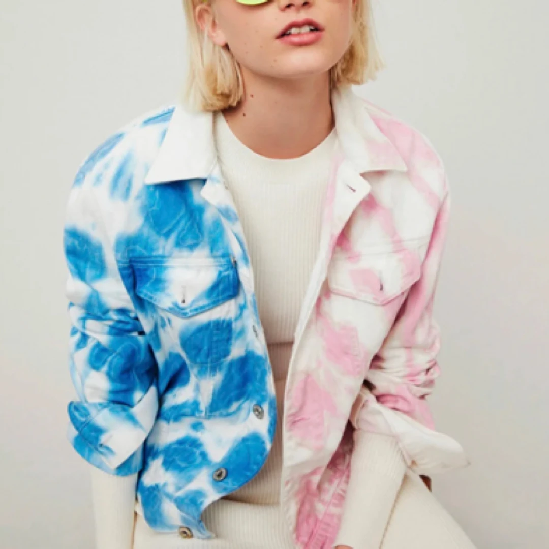 99新 LOEWE/罗意威 WX109366/不规则拼色扎染牛仔外套/尺码34/