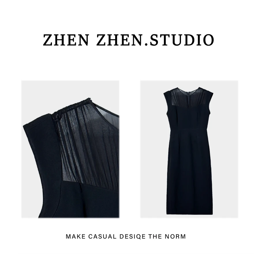 【连衣裙】 ZHEN ZHEN STUDIO气质轻奢夏季黑色时尚连衣裙8566