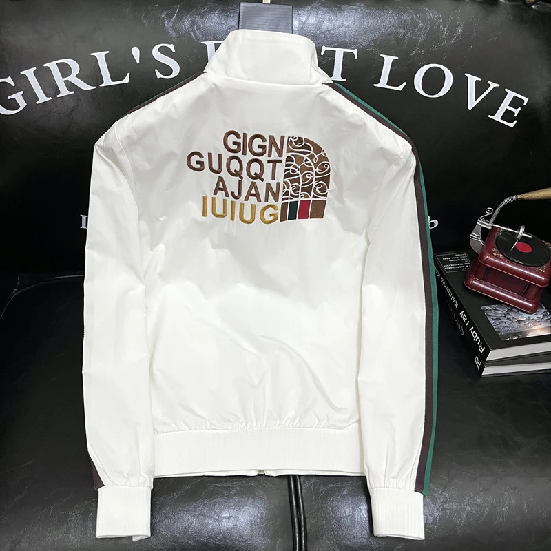 景君澜男潮牌立领夹克男士休闲潮流字母刺绣短款拉链夹克网红秋装