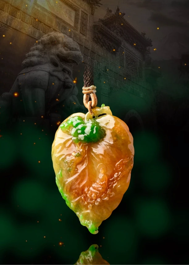 泳德珠宝天然缅甸翡翠黄加绿一叶菩提俏色雕刻