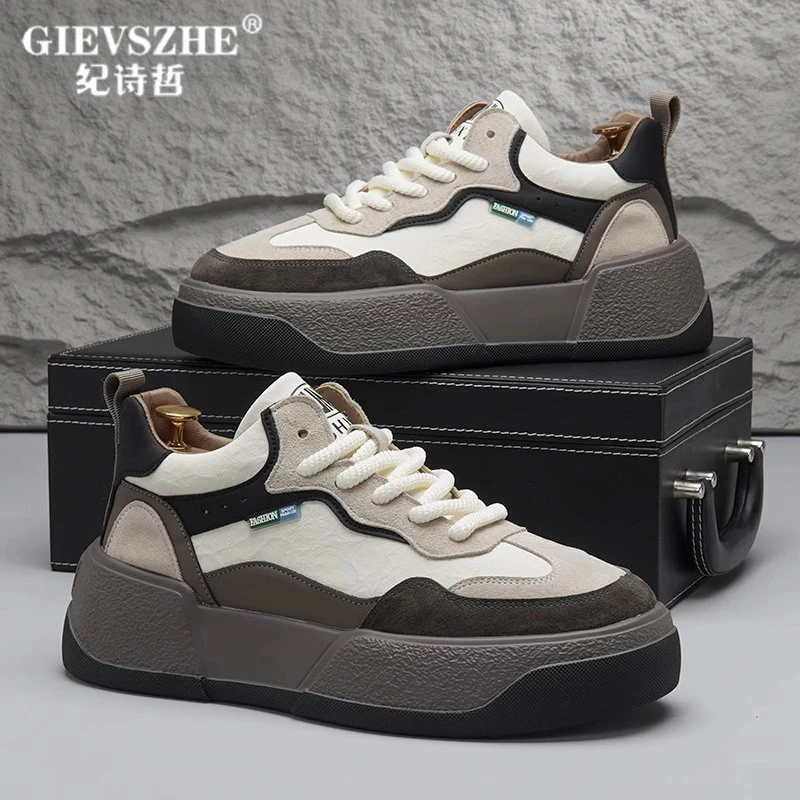 纪诗哲厚底时尚潮牌男士奢侈品真皮内增高百搭休闲耐磨防滑男板鞋