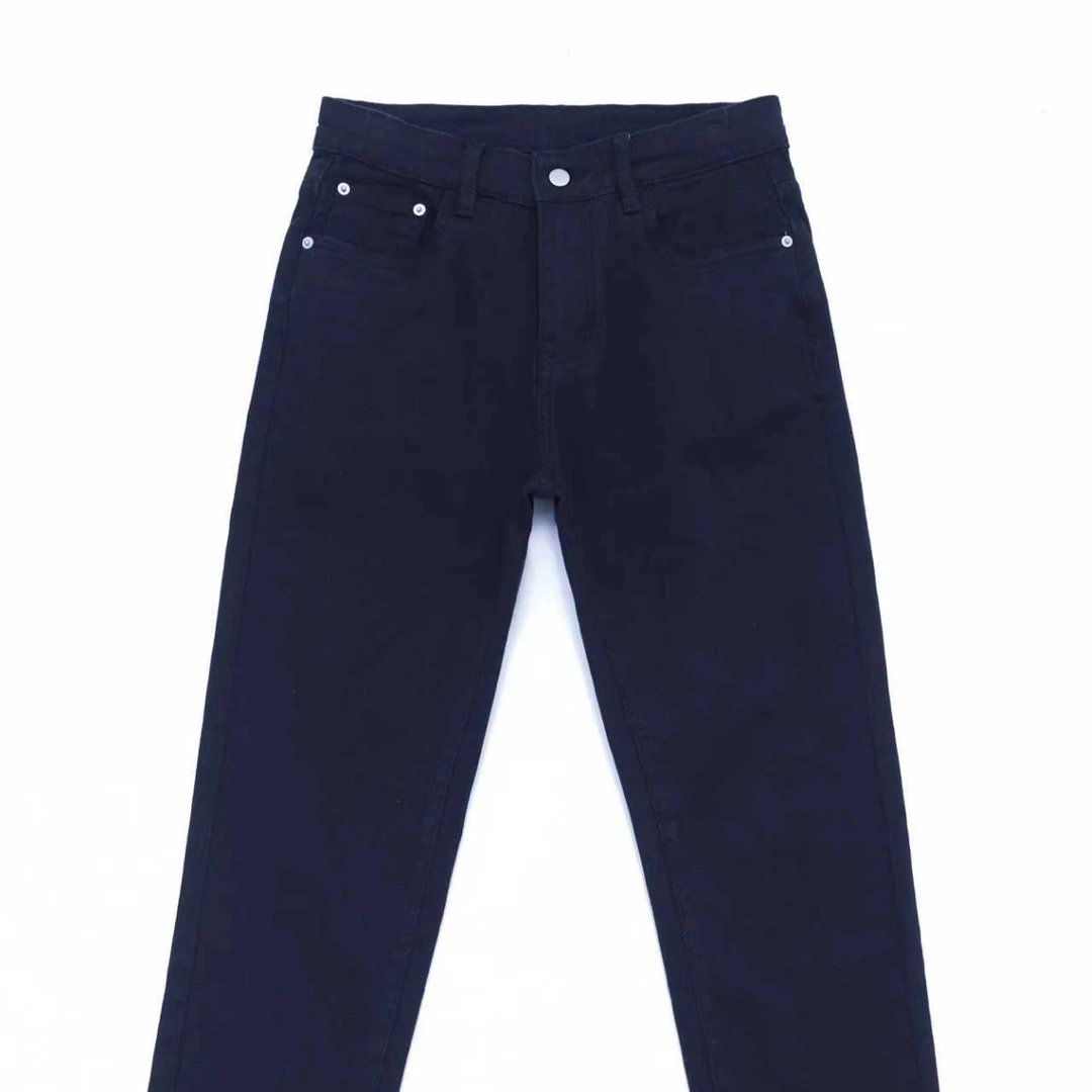 9715新款宝蓝色水洗布简约百搭修身小直筒牛仔裤