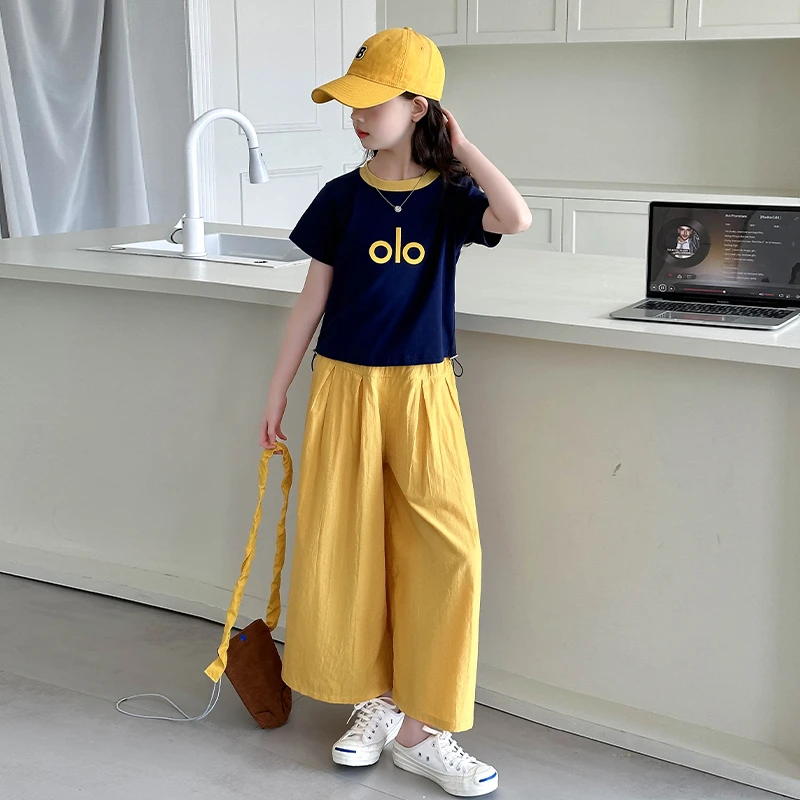 女童夏季套装2025新款洋气时尚字母印花两件套6-12岁中大童夏款潮